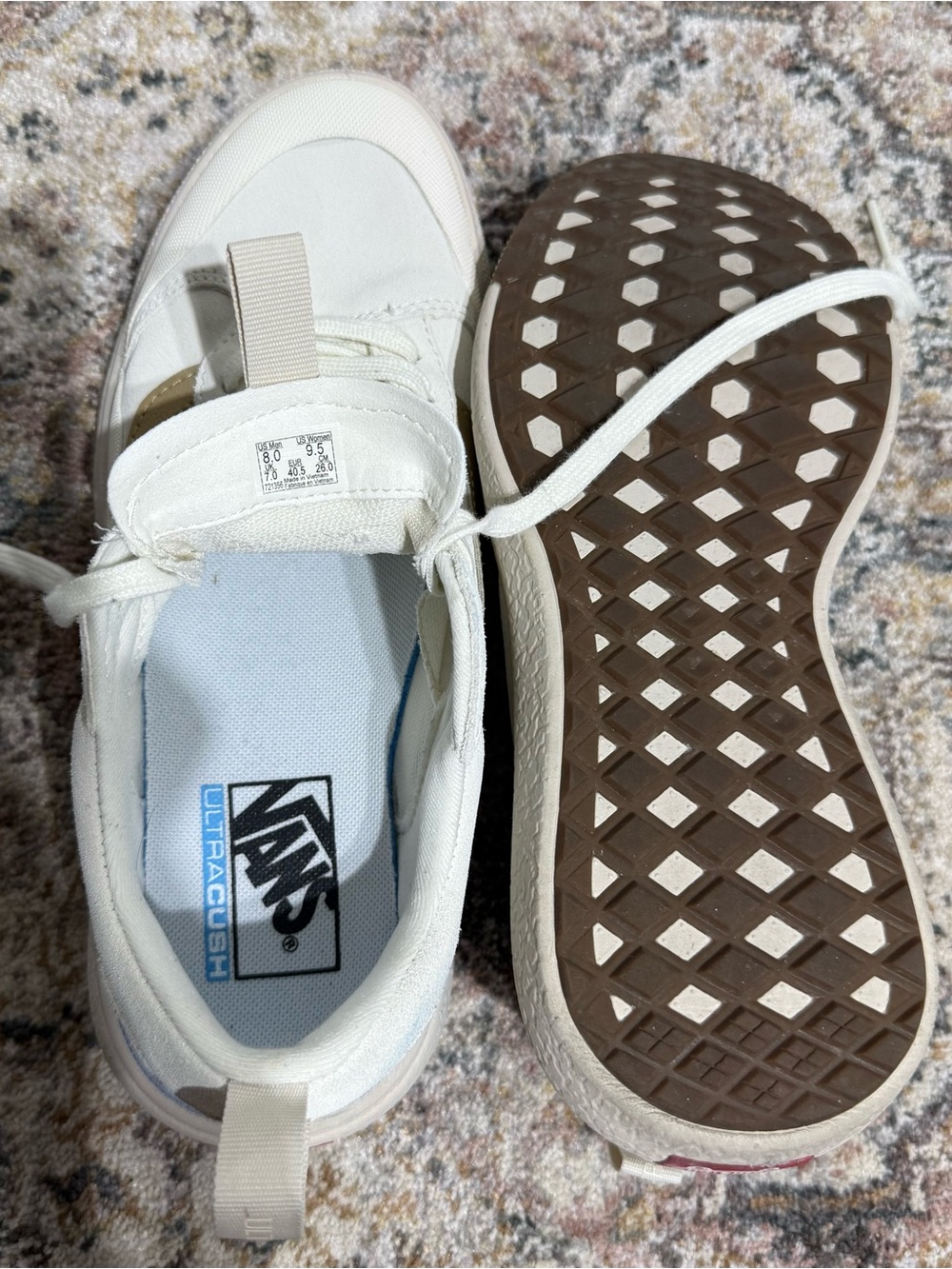 Vans Women's White Canvas Athletic Sneakers with Brown Outsole